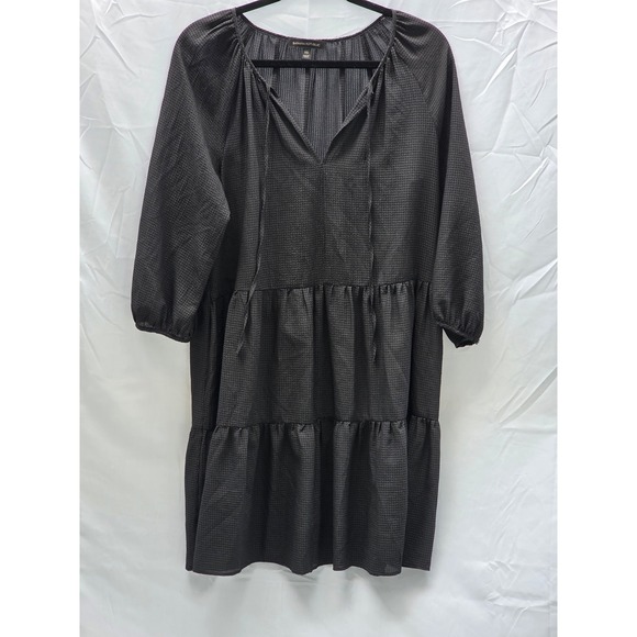 Banana Republic Dresses & Skirts - Banana Republic Black Tiered Mini Dress V-Neck Tie 3/4 Sleeve Textured XS